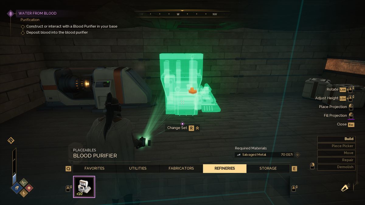 Dune: Awakening blood purifiers - A player placing a blood purifier in their house.