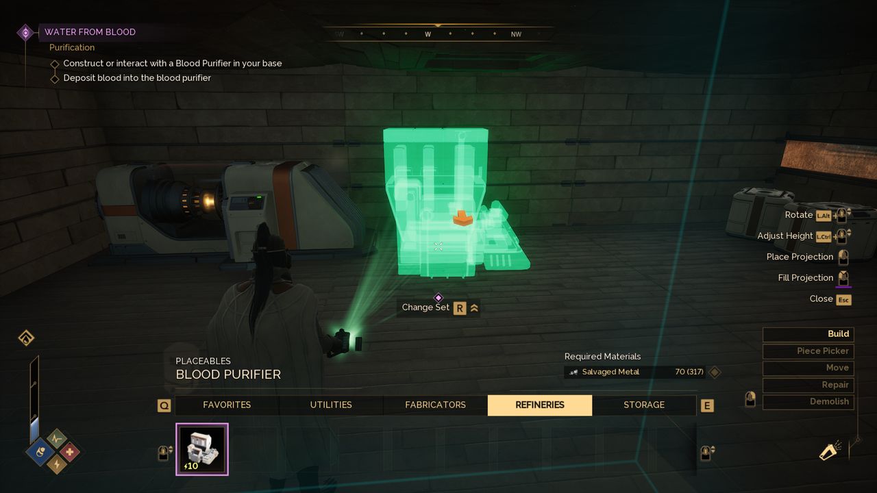 Dune: Awakening blood purifiers - A player placing a blood purifier in their house.