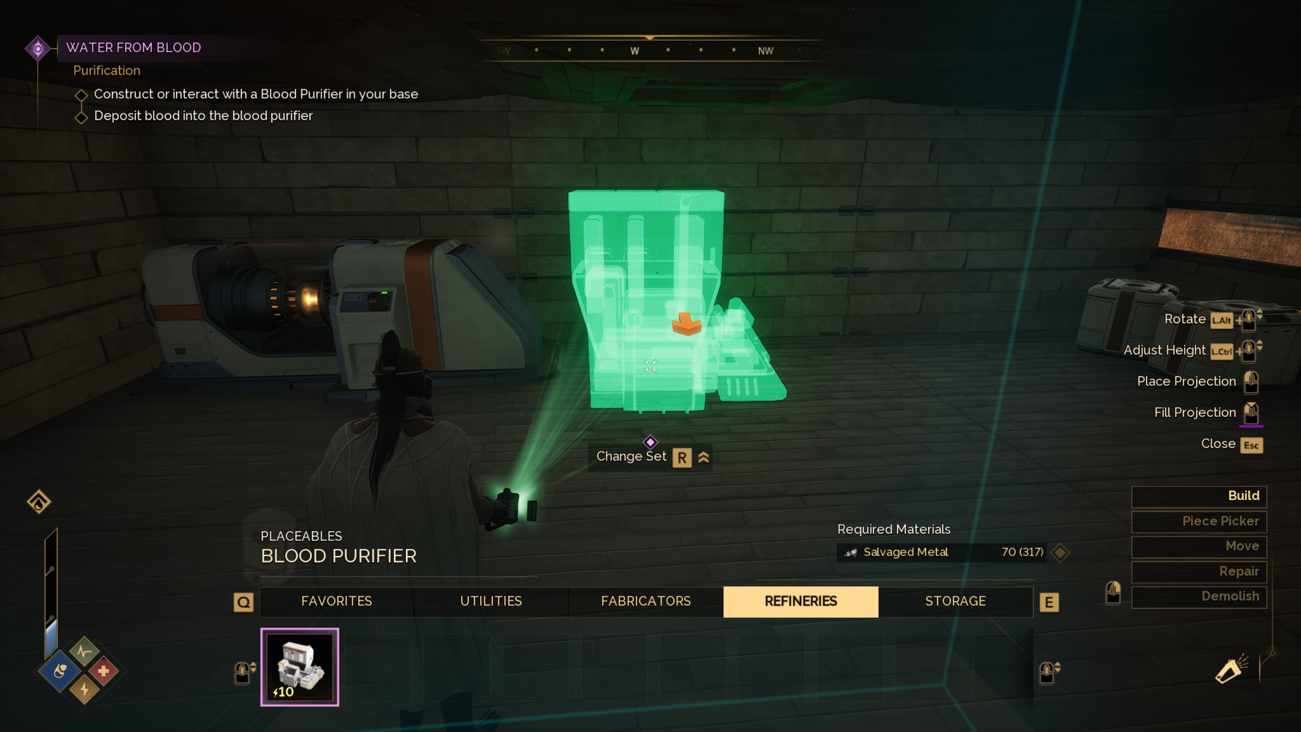 Dune: Awakening blood purifiers - A player placing a blood purifier in their house.