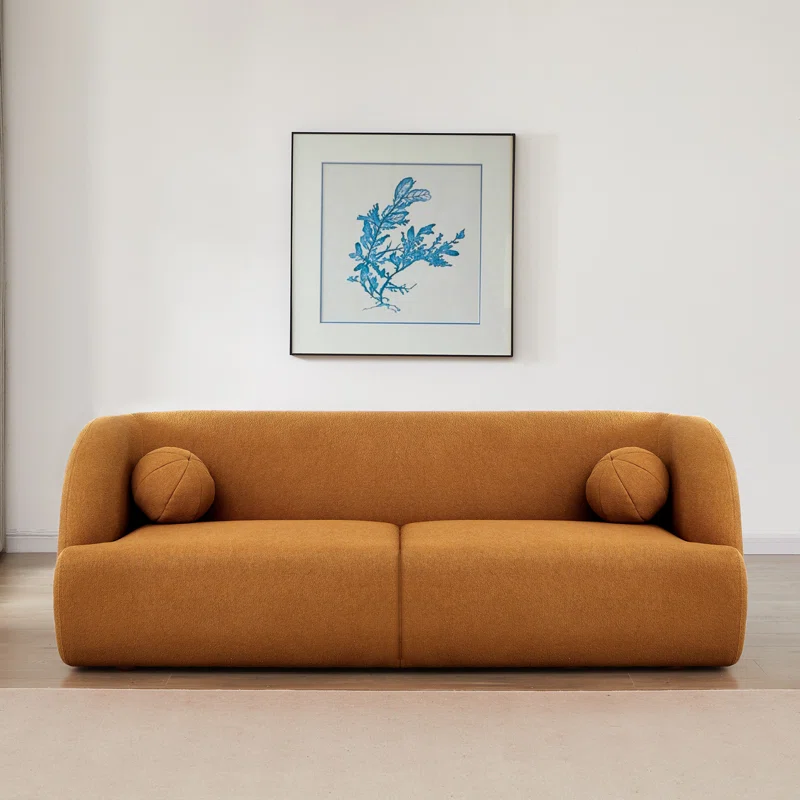 burnt orange recessed arm sofa