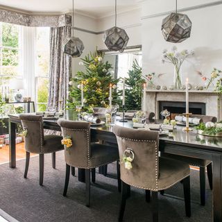 grey dining room at christmas