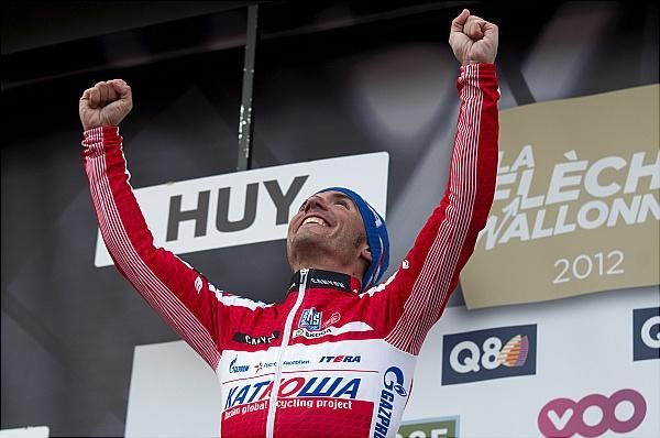 Joaquim Rodriguez (Katusha) basks in the glory of winning La Fl&egrave;che Wallonne.