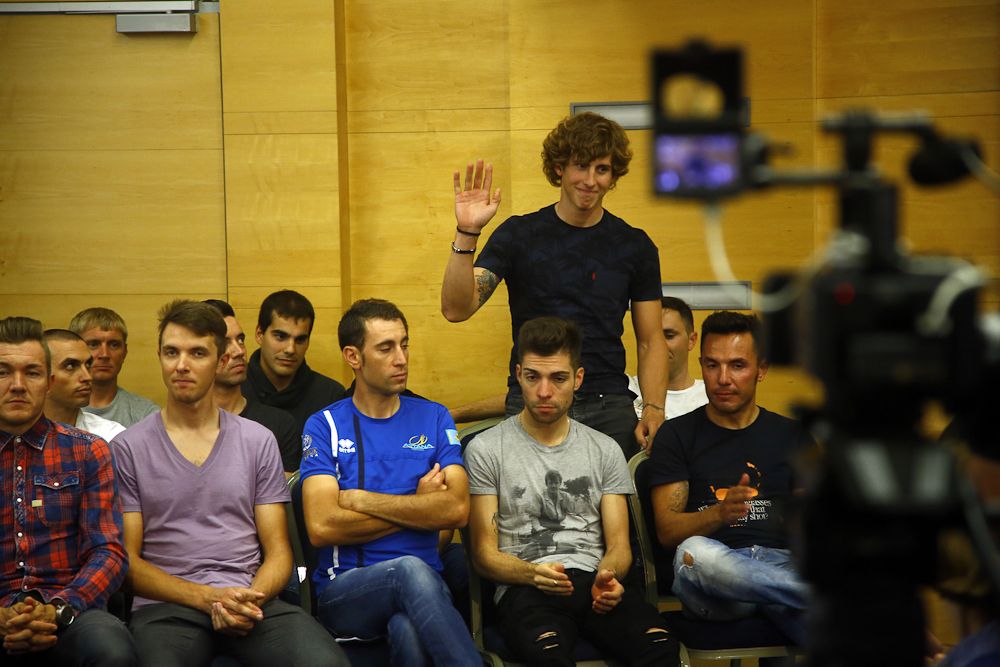 Riders introduce themselves at the opening Bahrain Merida camp this week in Croatia
