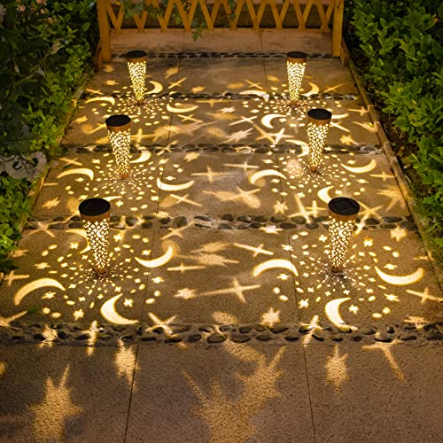 Go2garden Solar Lights Outdoor Decorative Stake Lights Waterproof With Moon Star for Patio, Pathway, Backyard, Outside Decorations, Lawn Ornaments,garden Gifts (copper, 6pack)