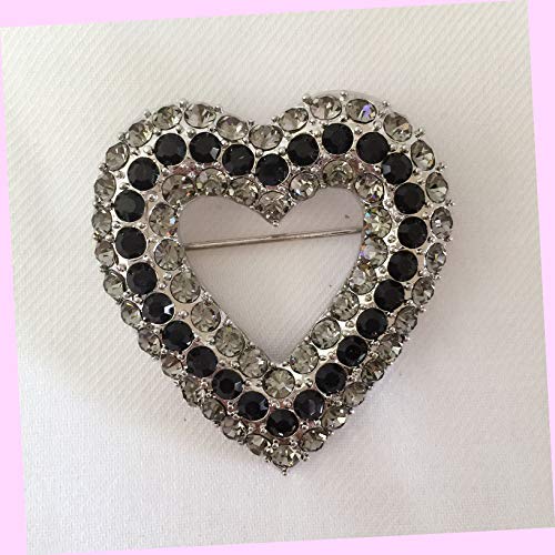 Heart European Style Black Clear Crystals Brooch &amp;amp; Pendant Charm Pin Br1123 Rhinestone Brooch Pin for Women