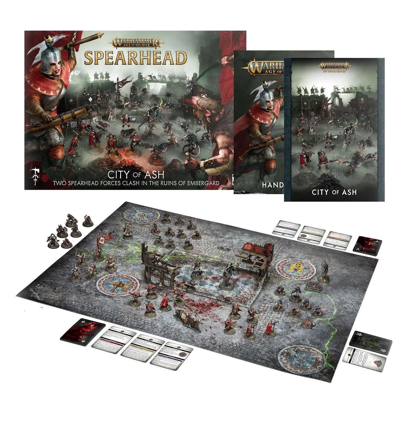 Box art and contents for Warhammer Age of Sigmar: Spearhead &amp;ndash; City of Ash.