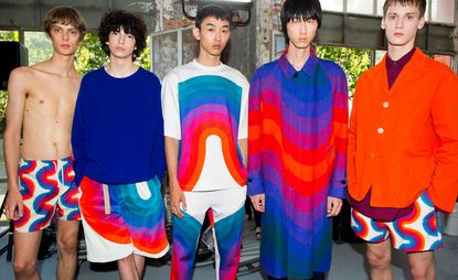 Model wear colourful shorts and shirts at Dries Van Noten S/S 2019