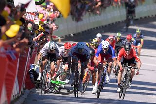 Cavendish hit the barriers but Sagan stayed up