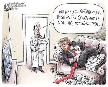 Political Cartoon U.S. Trump does nothing Fox News coronavirus