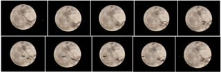 Skywatcher Tony Hoffman in New York City snapped this montage of photos as a plane crosses the disk of the full moon on March 19, 2011 during a so-called