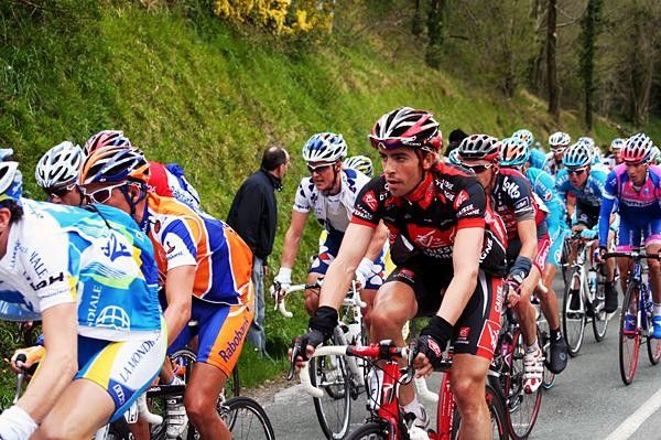 The peloton grinds up the mountain in the Basque country.