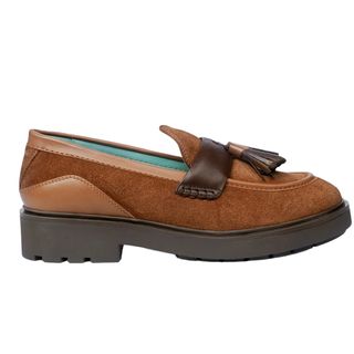 tan and dark brown loafers