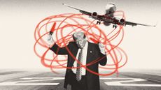 Illustration of Donald Trump acting as airport ground crew