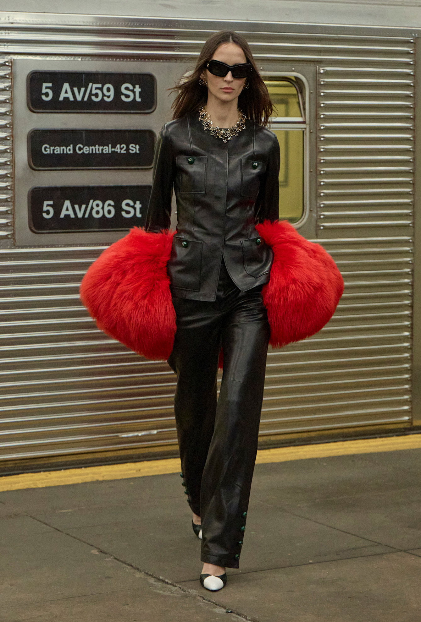 models walk the subway runway for the chanel metiers d'art 2026 show in new york city
