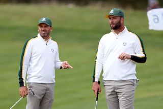 Rahm and Garcia chat during the 2021 Ryder Cup