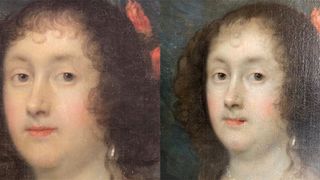 Portrait of Diana Cecil before and after painting conservation