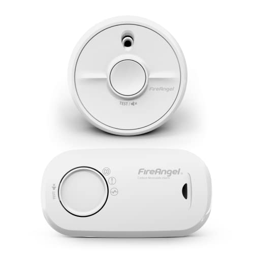 Fireangel Smoke and Carbon Monoxide Alarm 2-Pack - Sb1-R Toast Proof Optical Smoke Alarm for Home and Fa3313 10-Year Life Carbon Monoxide Detector With Replaceable Batteries - Co and Fire Safety Set