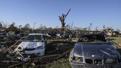 A view of damage after a tornado tore through the US state of Mississippi, United States on March 25, 2023. 