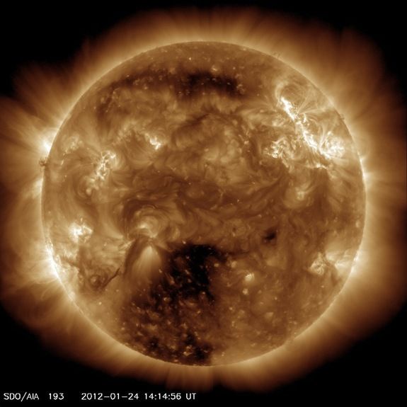 The sun&#039;s activity recently picked up, as shown here in this image of a massive eruption on its surface on Jan. 23. As part of its 11-year cycle, the sun is now ramping up, after an unusually long lull. 