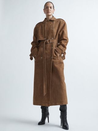 Suede Maxi Trench Coat
