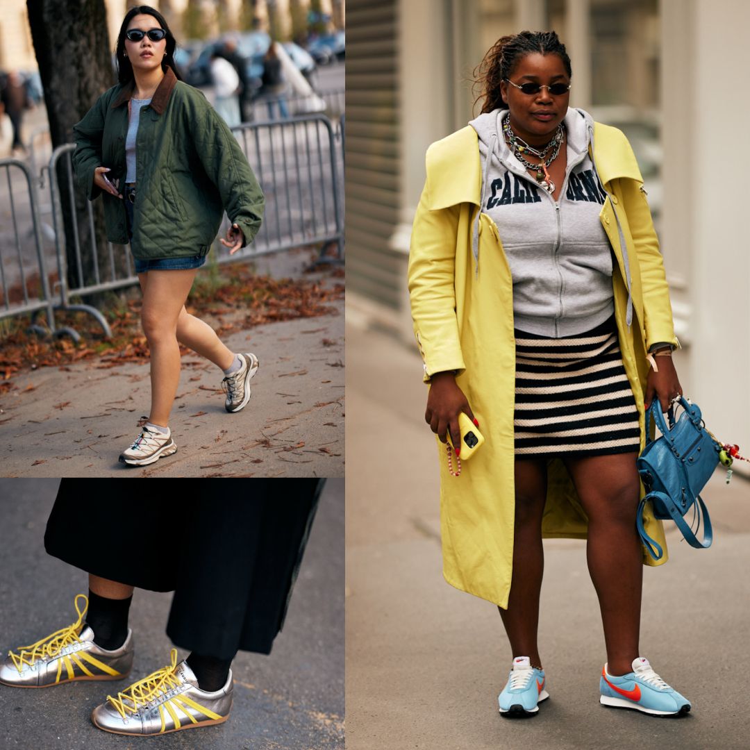 women at fashion week wearing the top 2025 sneaker trends