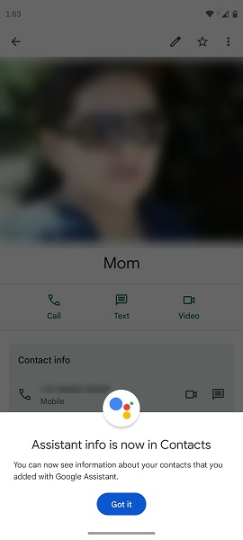 Google Assistant in Contacts