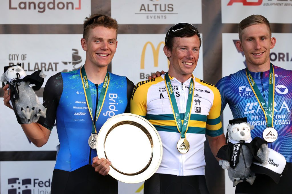 Cameron Ivory (St George Continental Cycling Team) takes centre stage in the green and gold