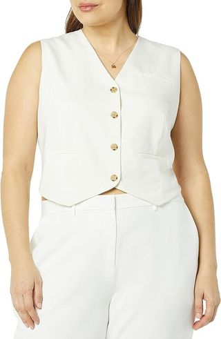 The Drop, The Drop Women's Sadie Cropped Slim Vest, Ivory, L