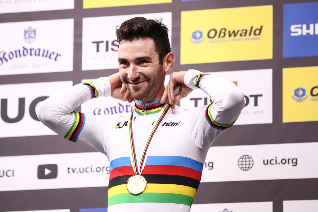 BERLIN GERMANY FEBRUARY 29 Gold medalist Benjamin Thomas of France poses on the podium after the mens omnium race during day 4 of the UCI Track Cycling World Championships Berlin at Velodrom on February 29 2020 in Berlin Germany Photo by Maja HitijGetty Images