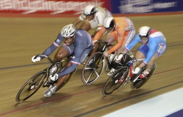 Bauge puts on the power to win his heat in the keirin
