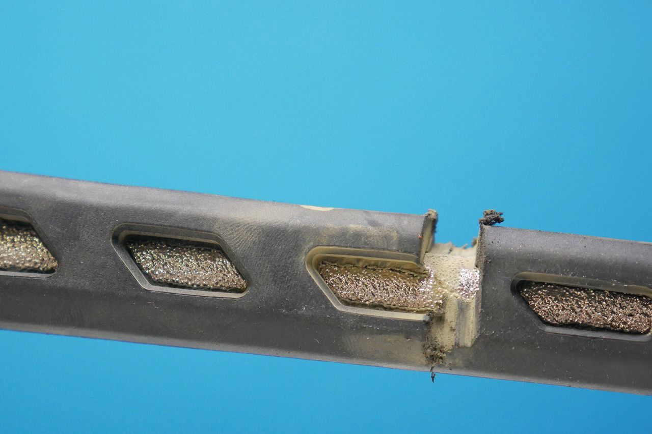 the onguard showing off the lack of damaged it sustaining during an attack by an angle grinder