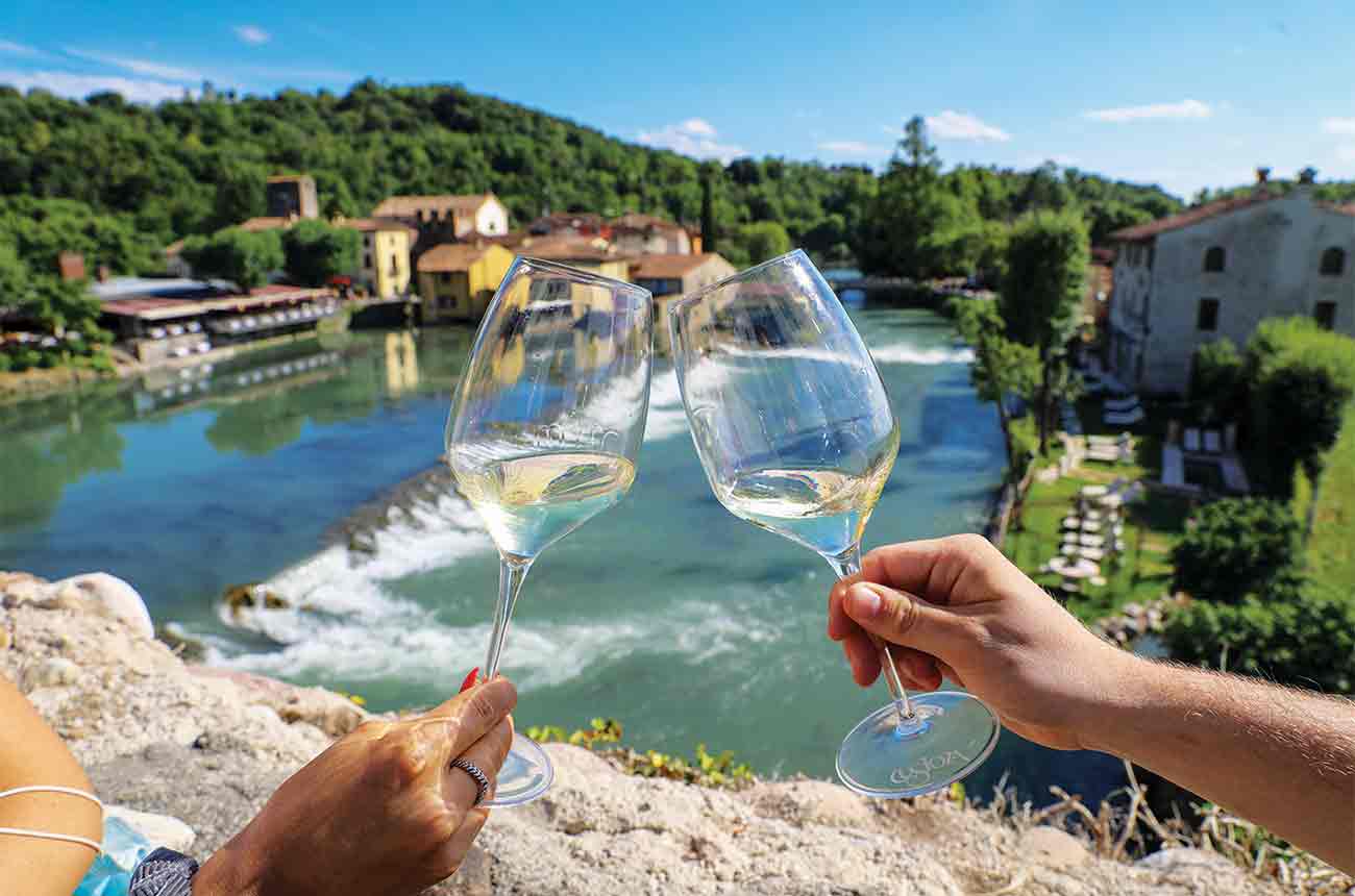 Enjoying wine in Custoza DOC, Italy