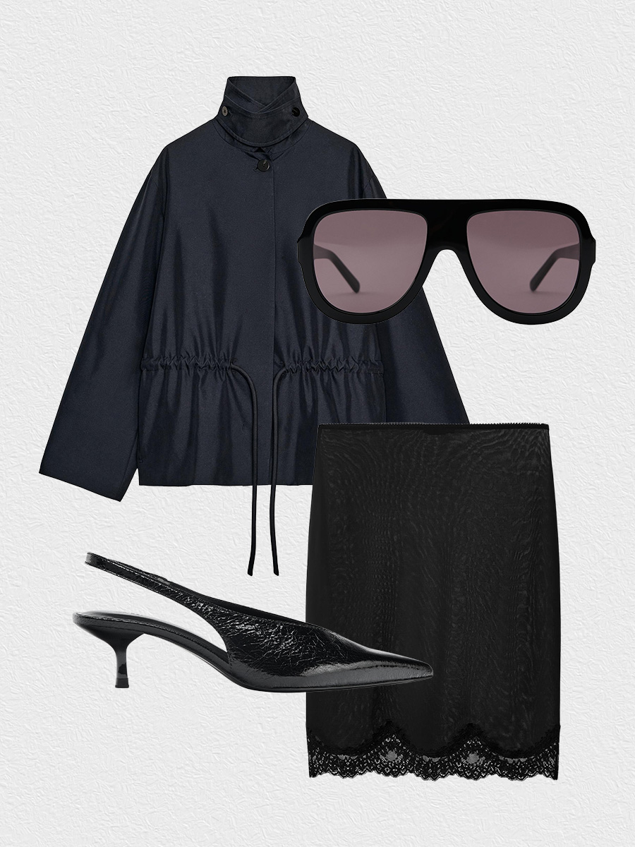 Black skirt and jacket outfit