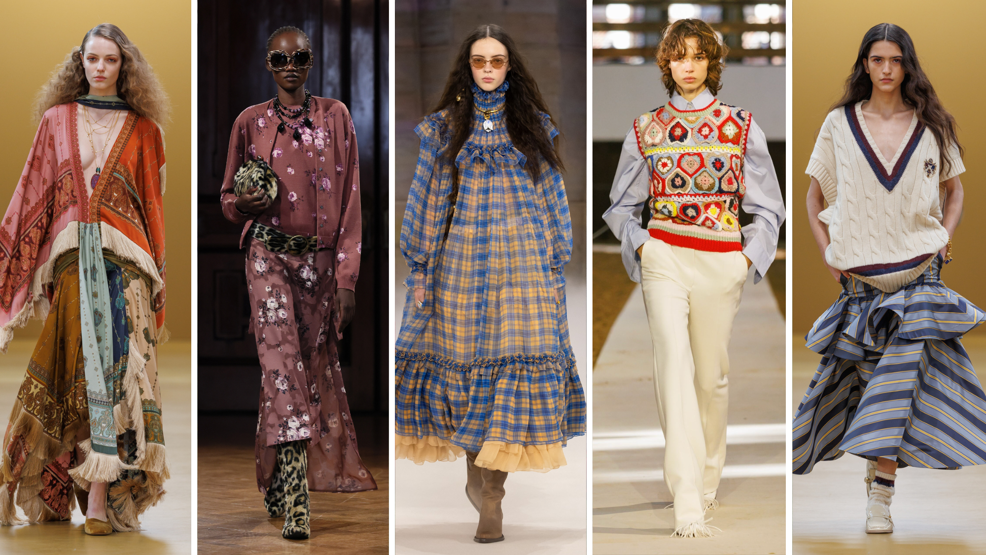 bold boho header image: Zimmermann, Anna Sui, Chlo&eacute;, Stella McCartney, Zimmermann aw26 runway images