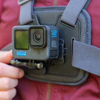 GoPro Chesty harness strapped to a person with a GoPro Hero12 Black camera attached