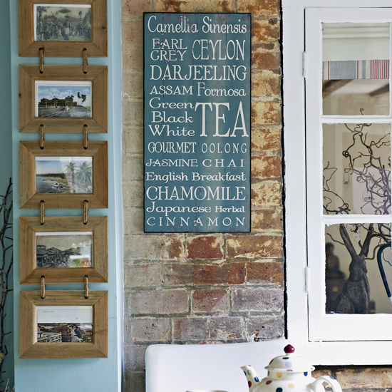 bricked wall with word sign and white window