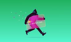 Thief stealing payment card. Vector illustration.