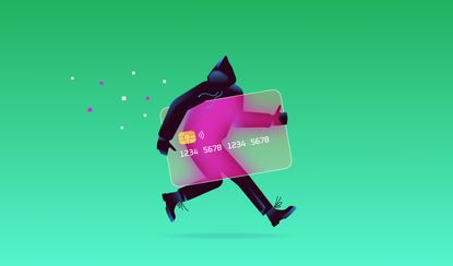 Thief stealing payment card. Vector illustration.
