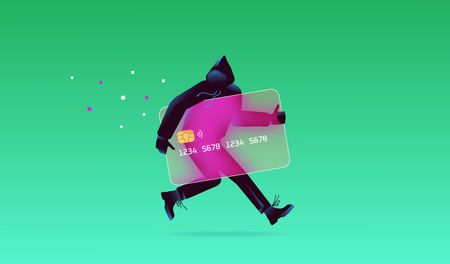 Thief stealing payment card. Vector illustration.