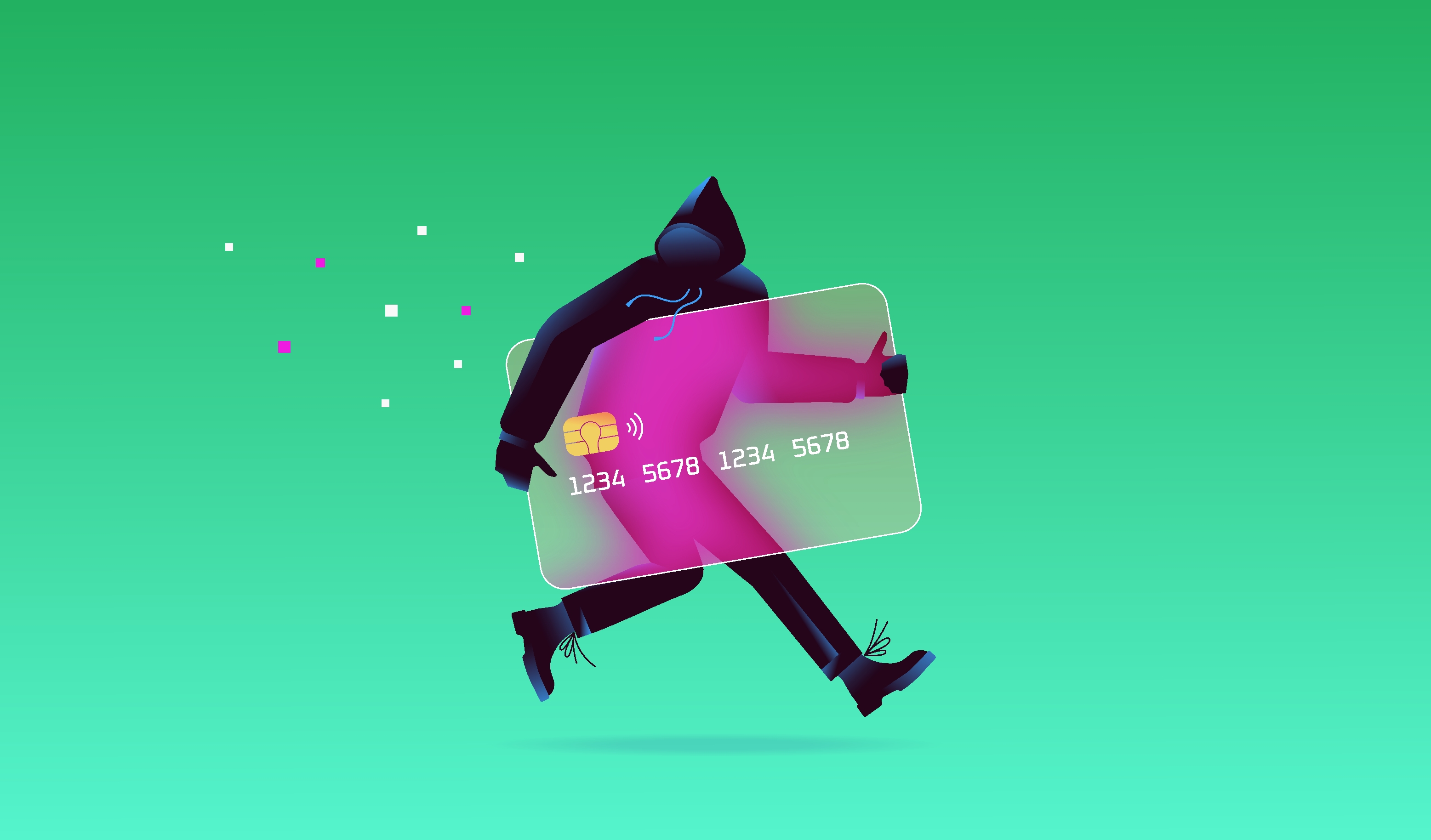 Thief stealing payment card. Vector illustration.