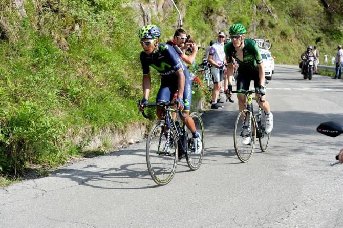 Nairo Quintana (Movistar) and Pierre Rolland (Europcar) link up