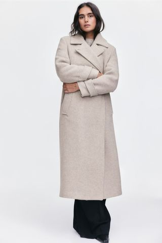 Wool-Blend Tie-Belt Coat