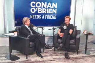 Conan O&rsquo;Brien, shown at right with guest Martin Short, says his podcast has a wider reach than his late-night TV shows did.