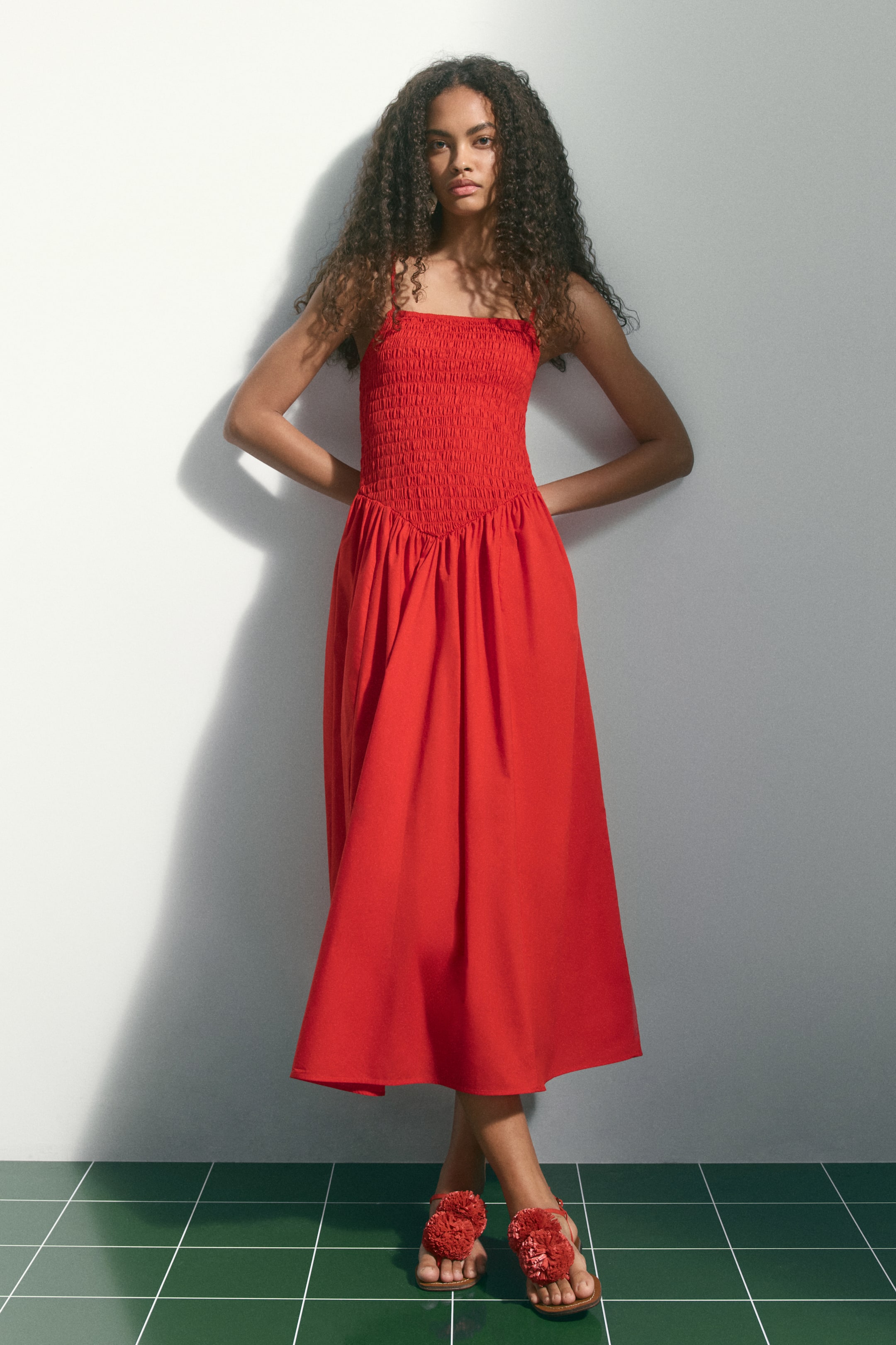 Smocked Flared-Skirt Dress