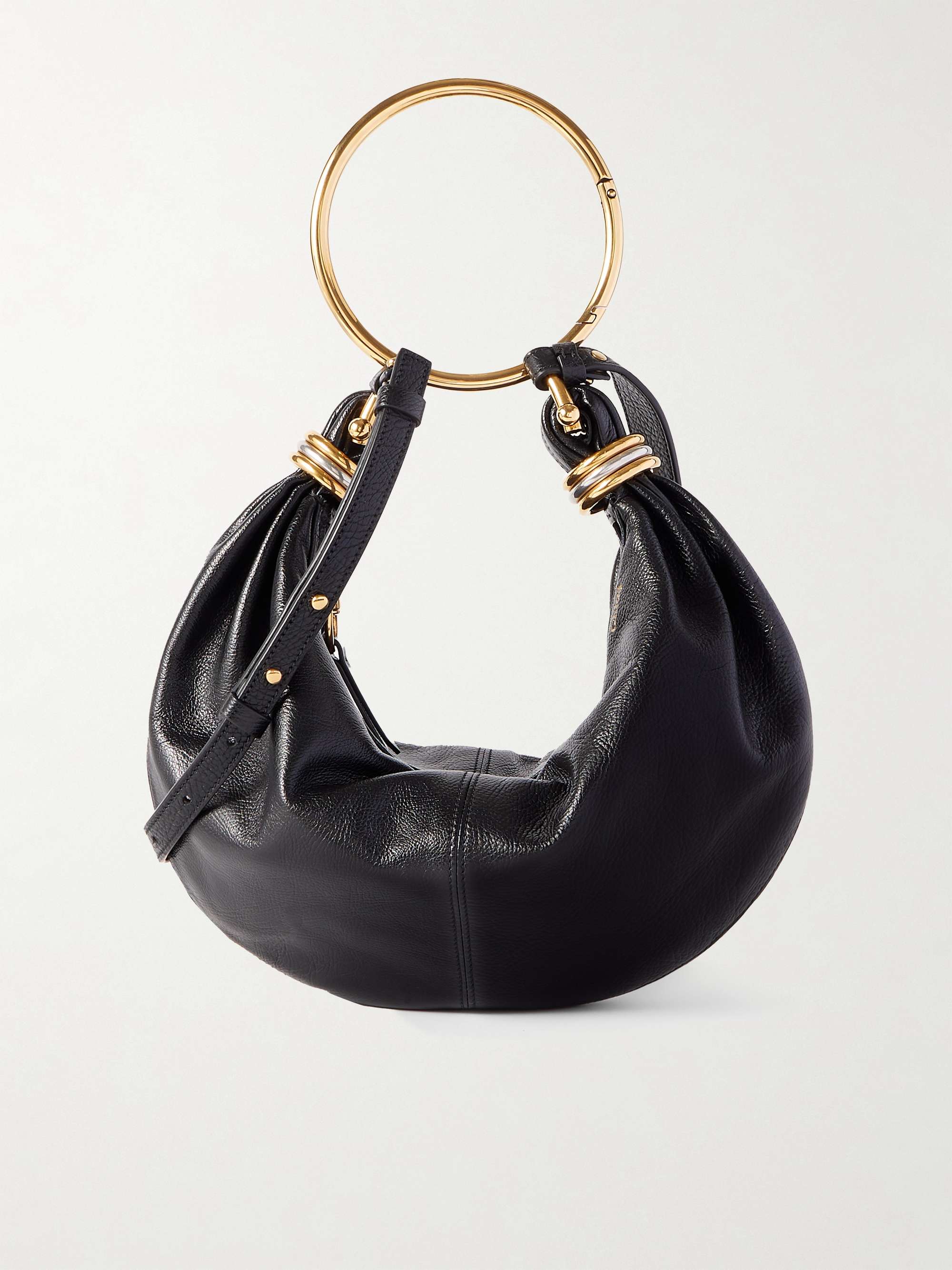 Bracelet Embellished Glossed Textured-Leather Shoulder Bag