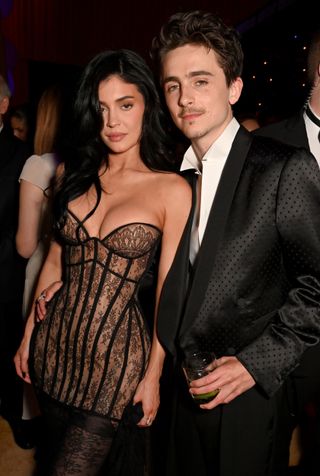 Kylie Jenner and Timothee Chalamet inside the 2025 oscars after party