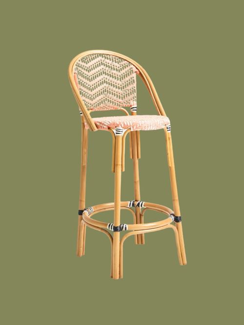 Bistro Pink Rattan Bar Stool