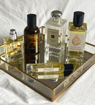 a selection of perfumes with patchouli including Escentric Molecules, Sana Jardin, Aesop, Jo Malone London and Ruth Mastenbroek