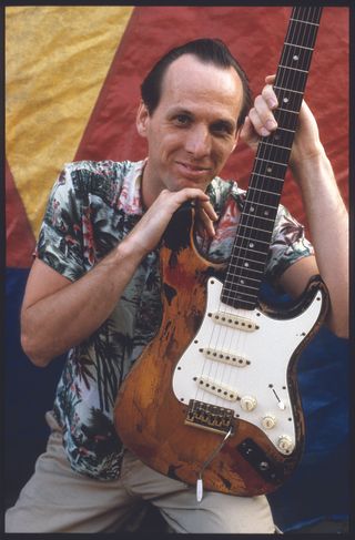 Adrian Belew of King Crimson, portrait at Tent, Olympisch Stadion, Amsterdam, Netherlands, 6th September 1982,