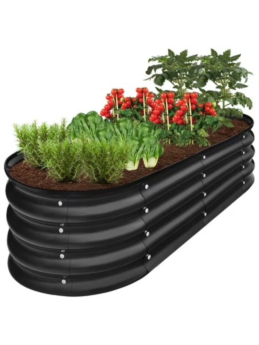 Best Choice Products 4x2x1ft Outdoor Raised Metal Oval Garden Bed, Planter Box for Vegetables, Flowers - Beige